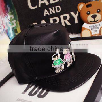 Cute Colorful Cartoon Animal Bear Pattern Leather Snapback Hats Custom photo-2