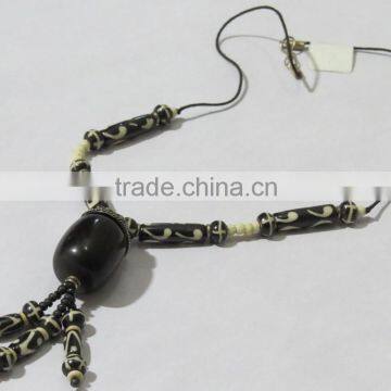 Handmade Bone Horn Charm Necklace Tribal Art Beaded Jewelry photo-6