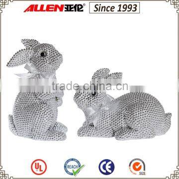 11" silver pearls coated resin rabbits statue for Easter home decoration