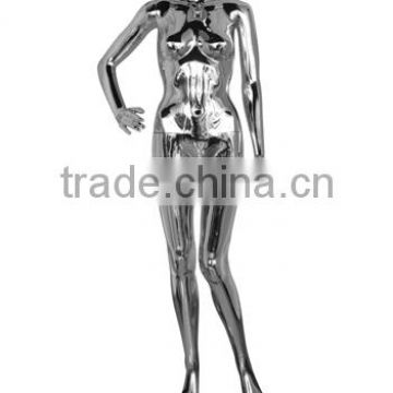 Fashion Standing Glossy Chrom Electroplating Silver Color Model Femal Mannequin Clothing Garment Display