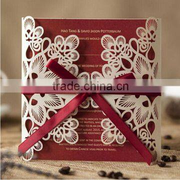 Charming & artistic white embossed laser cut with wine inserts & wine ribbons