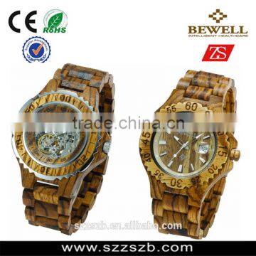 Bewell Handmade 100% Natural Wood Watch Classic Mechanical Skeleton wood Watch