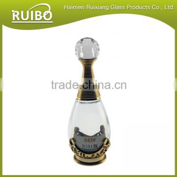 empty water drop shaped glass perfume bottle with ball cap