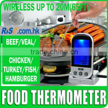 Remote Wireless Food Thermometer Stainless Steel Probe 8 Meat Types