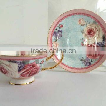 Pretty Design Floral Pattern Bone China Wholesale Coffee Tea Cup And Saucer Set photo-6