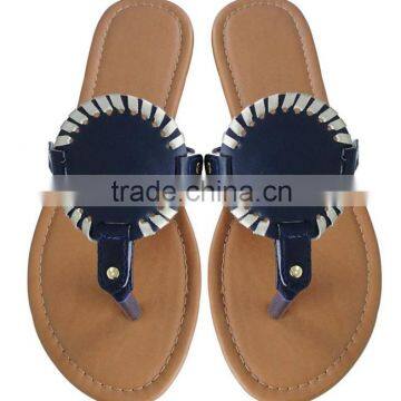 New Design Wholesale Leather Monogrammed Sandal Summer Flats T-Strap Sandal Personalized Sandal