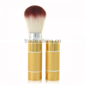 Retractable powder dispenser brush with vegan makeup brushes gold