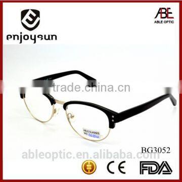 2015 hotselling round black acetate hand made spectacles optical frames eyewear eyeglasses with half-rim metal