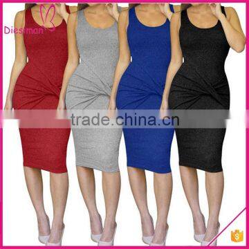 High Quality Cotton Blend Womens Summer Sexy Bodycon Midi Dress