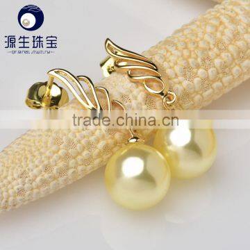 fashion jewelry white and golden 8.5--9mm circular japanese akoya pearl earrings uk