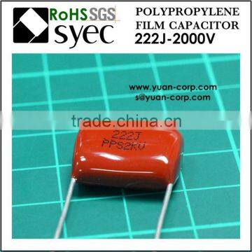 2200pF 2000VDC Radial PPS 222J 2000VDC Metallized Polypropylene Film Capacitor