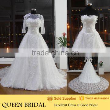Latest Design Detachable Lace Sleeves For Wedding Dress Ostrich Feathers