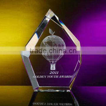 3D Laser Engraved Logo K9 Crystal Diamond shape trophy plaque For Tournament Souvenirs