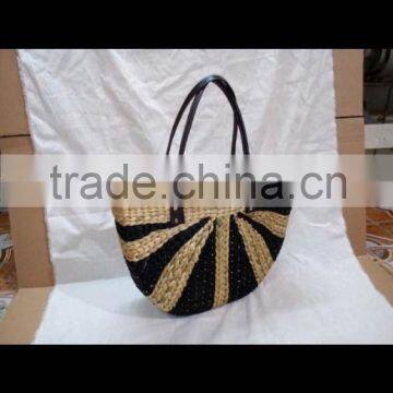 High Quality Best Selling Natural and Black Water Hyancinth Bag With Leather Handle From Vietnam