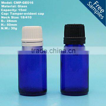 15 ML BLUE Boston Round Glass Bottle for Essential Oil