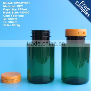 PET medicine plastic packaging bottle 275ml, 275cc Pharmaceutical pill capsule bottle with tearing cap                        
                                                Quality Choice