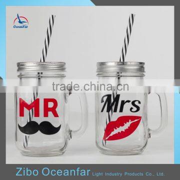 Factory Price Fancy Decal Eco Custom Mason Jars With Lids And Straws