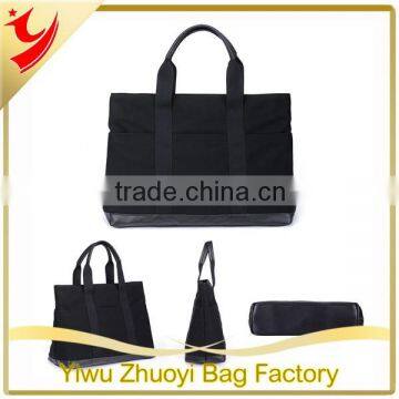 High Quality Black Canvas Reusable Shopping Bag/Custom Tote Bag with front three pockets