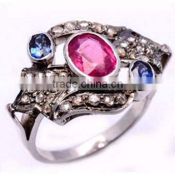 The Gopali Jewellers 925 Sterling Silver Multi Sapphire Gemstone Fashion Ring Handmade Ring For Women