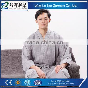 Grey Plaid Men's Sexy Asian Pajamas Sleepwear Producer photo-6