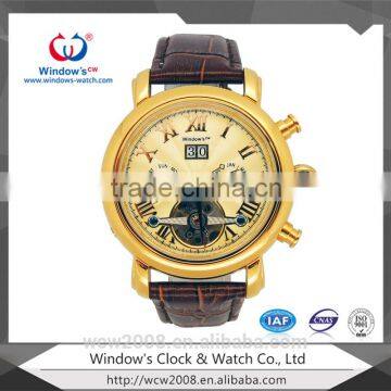 2015 Top Selling Classic Mechanical Automatic Movement Stainless Steel Back Leather Watch Automatic,Watch For Men