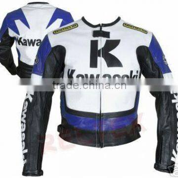 Pakistan Produces White Color kawasaki leather racing jacket