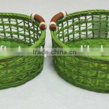 round rattan basket with handle- set 2