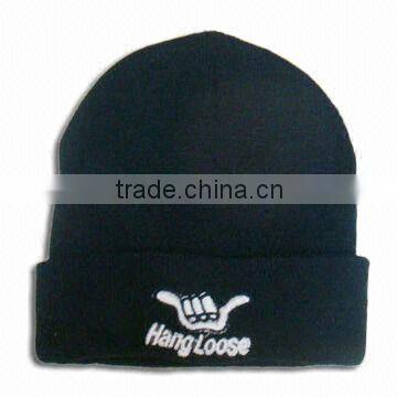 adult black knitted cuffed hat