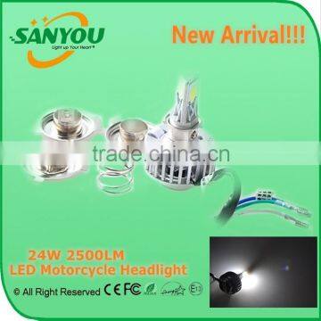 Sanyou 6000K 2500LM 24W LED motorcycle Headlight, COB H4 12V motorcycle light