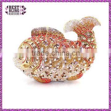 fancy gold fish crystal fashion women wedding purse party clutch evening bag (8662A-G)