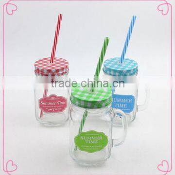 Hot Sale 16oz Frosted Glass Mason Jar with Lid and Straws, Glass Drinking Jar with Decal