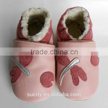 dragonfly genuine leather wool felt baby moccasin shoe for baby