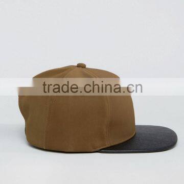 Daijun New Design OEM Hot Sale 100%Cotton Plastic Buckle Faux-leather Flat Visor Khaki Plain Men Custom Waterproof Snapback photo-2