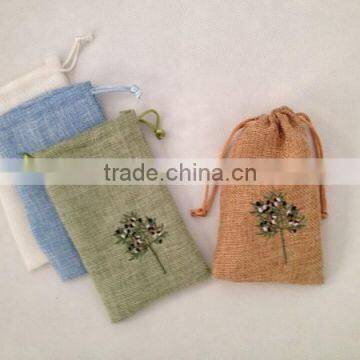 small jute gift jewelry bags with customized embroidery