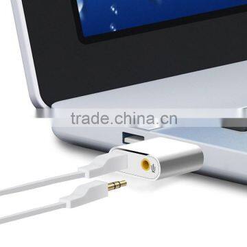 Great for gifts! External USB Audio Adapter Sound Card with Stereo Headphone/Speaker and Mono Microphone Jacks(Aluminum casing)