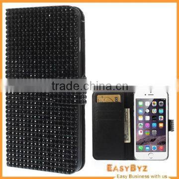 lowest price flip leather case for iphone 6 plus/for iphone 6 plus rhinestone case