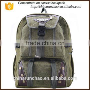 2350 Retro Custom Leather Trim Sports Rucksack Bag Canvas Backpack for Men