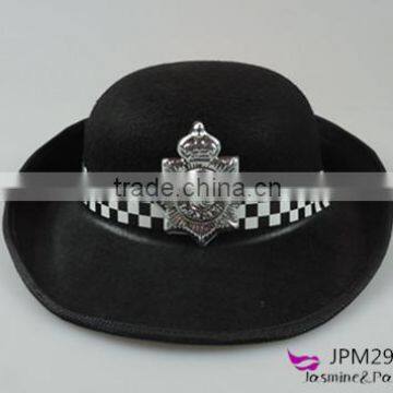 Black bowler hat setting cap party hat with badge