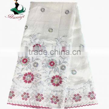 2016 hot selling African embroidery george lace fabric with sequins PLGG04-2/indian george lace fabric with good wholesale price