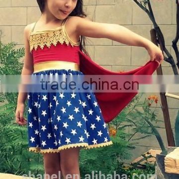 NEW arrival Occident girls cotton dress Irregular supergirl suspender dress