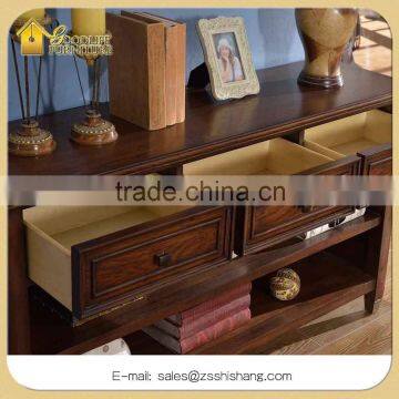 Living Room Entryway Dark Wood Console Table With 3-Drawer and 2 Shelves
