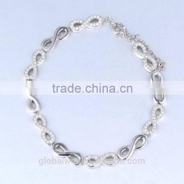 925 Thai silver Jewelry "8" shape silver charm Crystal stone Hot sale silver Bracelet diamond bracelet FB029