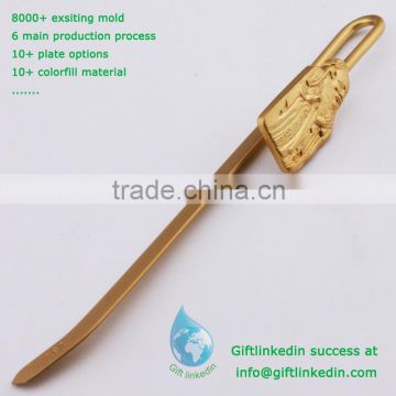 Gold plated metal bookmark/3d gold bookmark souvenir