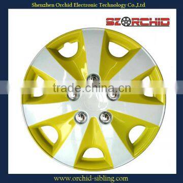 aftermarket wholesale white with yellow plastic 14" wheel trims