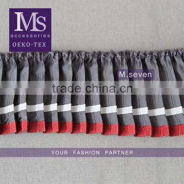 high quality fashion 100% polyerster lace trim in gray for pleated skirt