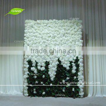 GNW FLW1606003 Handmade Flower Wall Artificial Silk Rose With Green Leaves Backdrop
