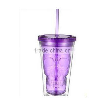 Plastic Double Wall Acrylic Tumbler With Straw Wholesale Skull Mug Cup photo-6