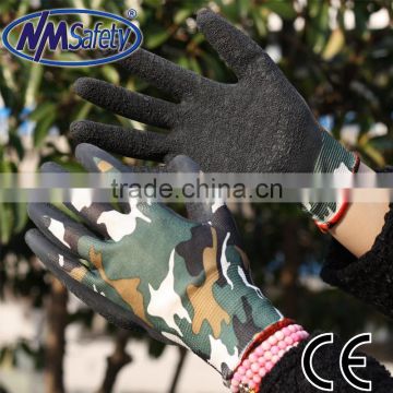 NMSAFETY cheap 13 guage camouflage nylon/polyester liner latex glove safety working gloves