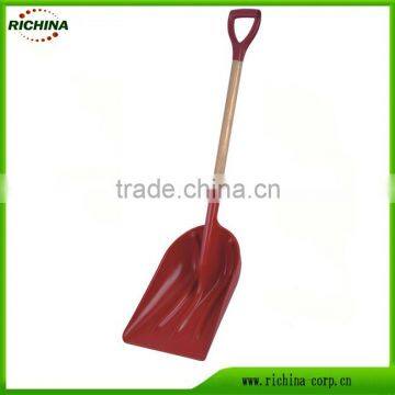 Plastic head with wood handle, any color available, big grain/snow scoop shovel,