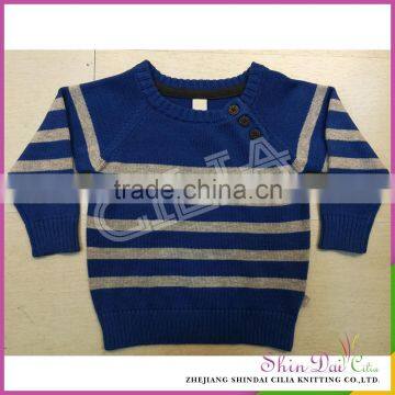 Sale latest design winte breathable boy blue knitted strip pullover sweater with button